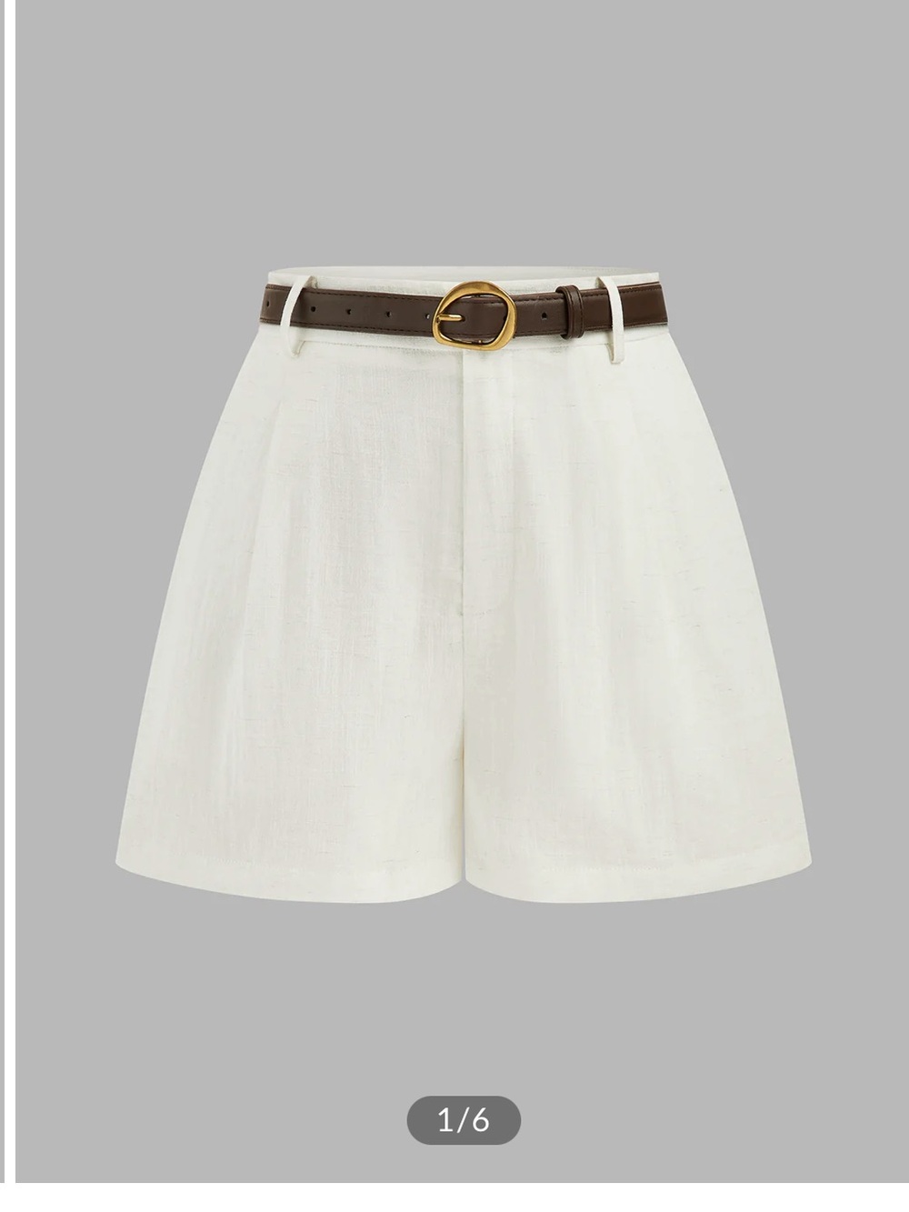 Commense White High-Waist Linen-Blend Shorts with Brown Belt